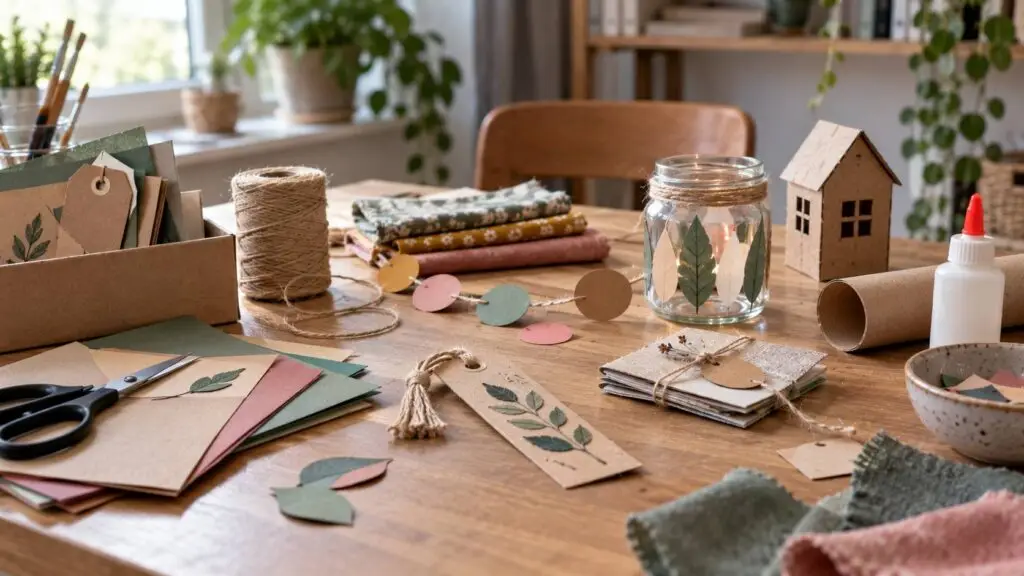 Handwerk ideeën met weinig materiaal met papier, karton, touw en stofrestjes