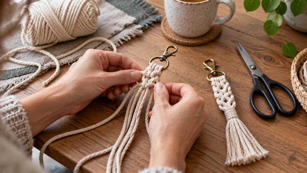 Makkelijke handwerk ideeën met een eenvoudige macramé sleutelhanger voor beginners